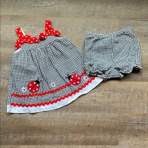 Adorable lady bug smocked dress with bottoms